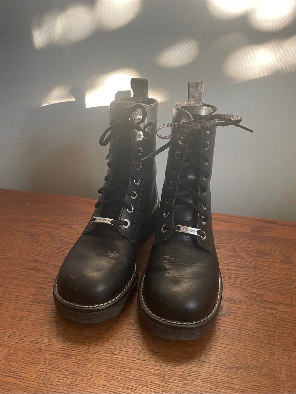 Harley-Davidson Black Leather Lace-Up Women's Moto Combat Boots